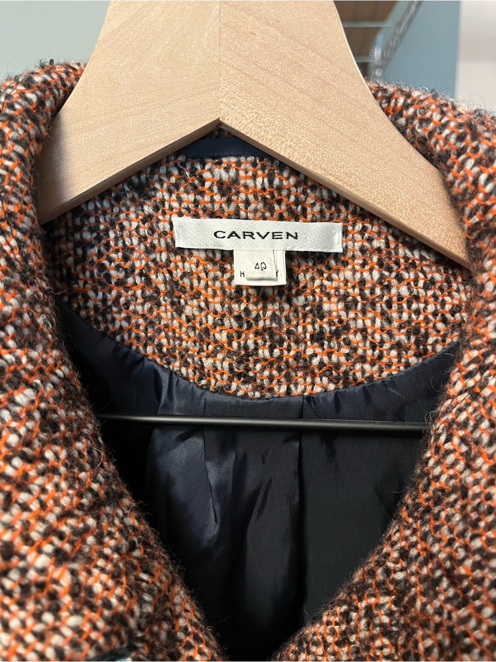 Carven Two-Tone Tweed Jacket in Blue Green and Orange 🍊 - Picture 2 of 7